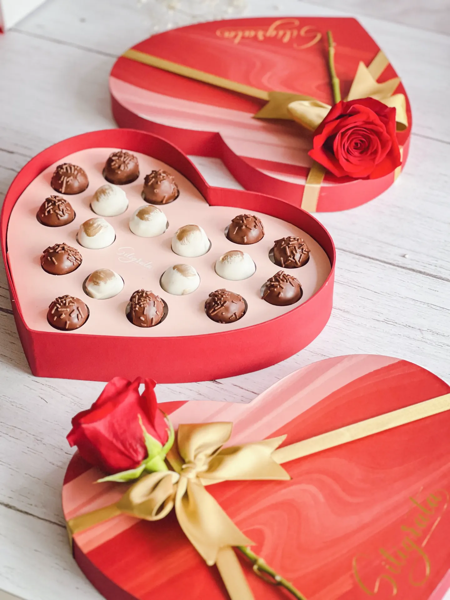 Trufas caja corazón (Tarjeta en blanco, Sin Rosa)